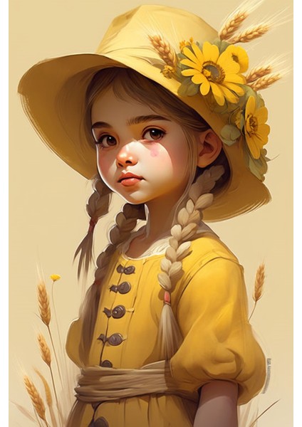 Renkli Baskılı Sayılarla Boyama Hobi Seti (Çerçeveli) 40X50 Cm: Şapkalı Kız 2