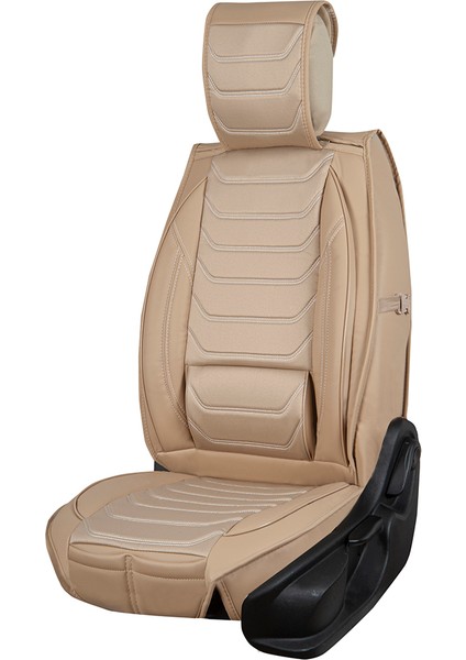 Seat Ateca Uyumlu Lüks Yarı Deri Oto Koltuk Kılıfı Ön/Arka Set (Roma) Bej