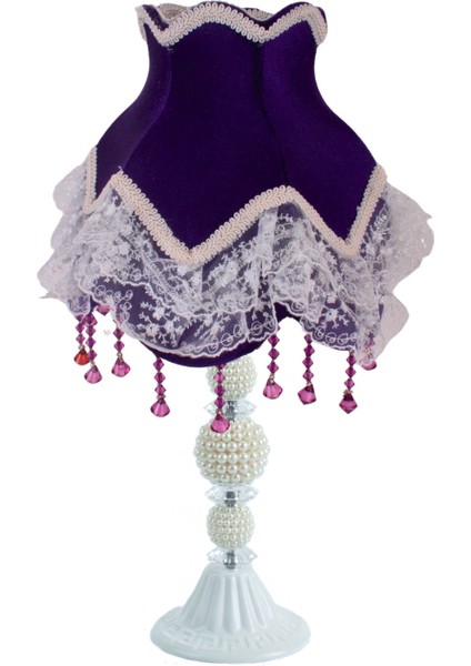 Mor Kadife Abajur Incili Metal Ayak Model AB0772