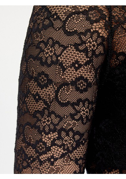 Kadın Dantel Omuzu Açık Top Siyah Bluz indirimleri