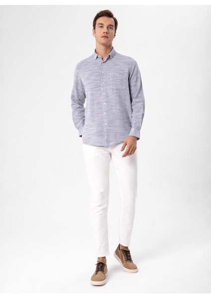 Regular Fit Düğmeli Yaka Düz Lacivert Erkek Gömlek GM1008300078 fiyatları