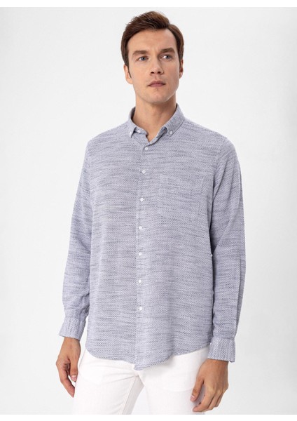 Regular Fit Düğmeli Yaka Düz Lacivert Erkek Gömlek GM1008300078 modelleri