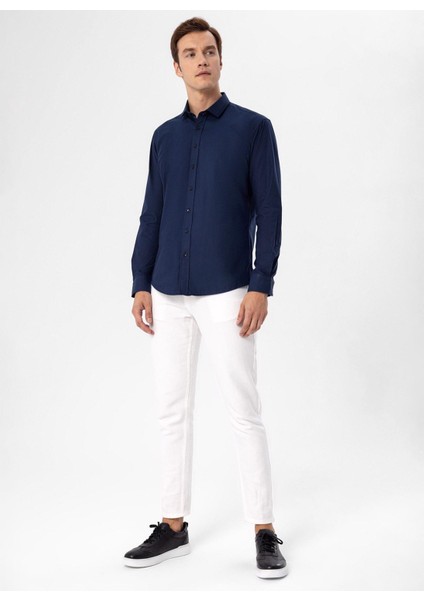 Slim Fit Klasik Yaka Düz Lacivert Erkek Gömlek GM1007100548 fiyatları