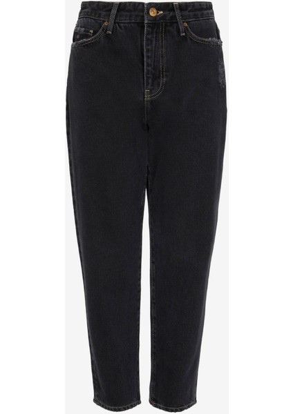 Yüksek Bel Düz Paça Normal Siyah Kadın Denim Pantolon 6RYJ16