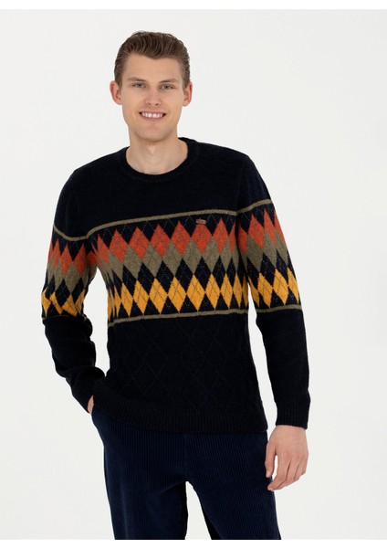 Bisiklet Yaka Regular Fit Laciverterkek Kazak Rc-Puko