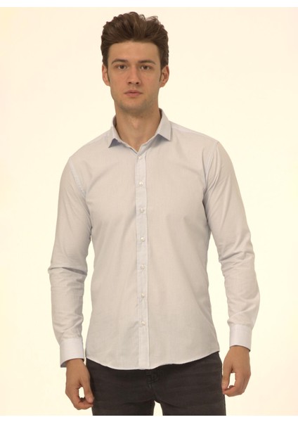 Slim Fit Klasik Yaka Düz Mavi - Buz Erkek Gömlek GM1007100576