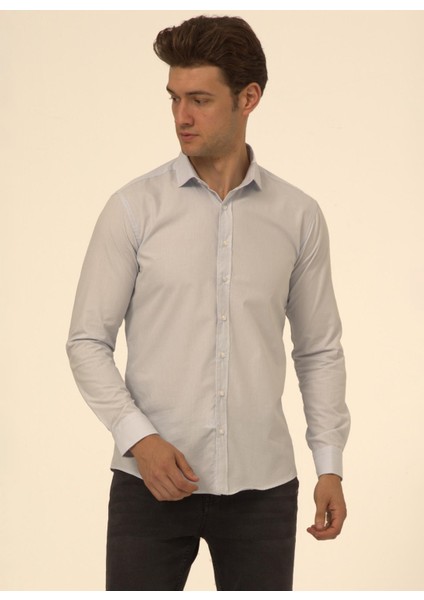Slim Fit Klasik Yaka Düz Mavi - Buz Erkek Gömlek GM1007100576 fırsatları
