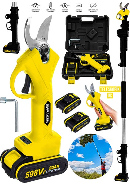 Alman Profesyonel 598 Vf 20 Ah 2 Metre Teleskopik Uzatma Akülü Bağ Dal Budama Kesme Makası Makinesi fiyatları
