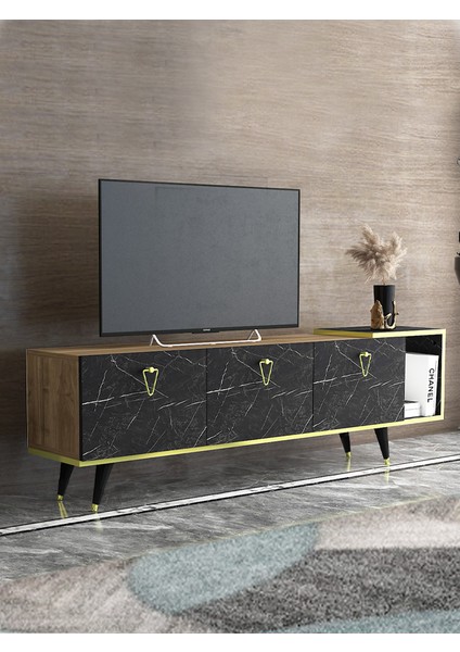 AR-12086 Agnus Tv Ünitesi Ceviz / Siyah Mermer