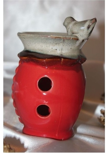 Kuş Detaylı kırmızı Buhurdanlık
