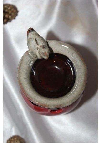 Kuş Detaylı kırmızı Buhurdanlık