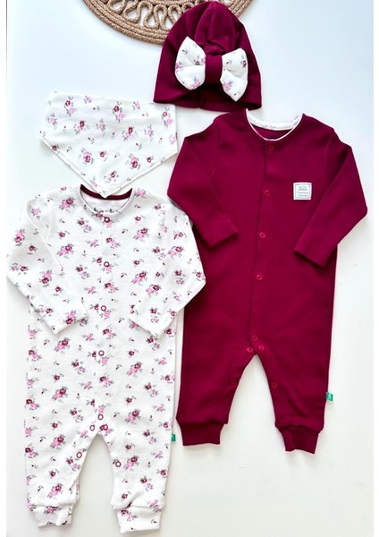 Çiçek Desenli 4 Parça Tulum Seti