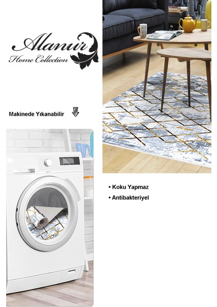 Dijital Salon Halısı Trend Keçe Kaymaz Taban Modern Brooklyn Mavi modelleri