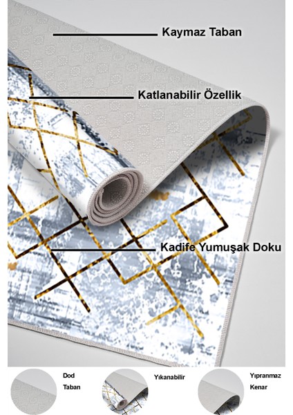 Dijital Salon Halısı Trend Keçe Kaymaz Taban Modern Brooklyn Mavi indirimleri