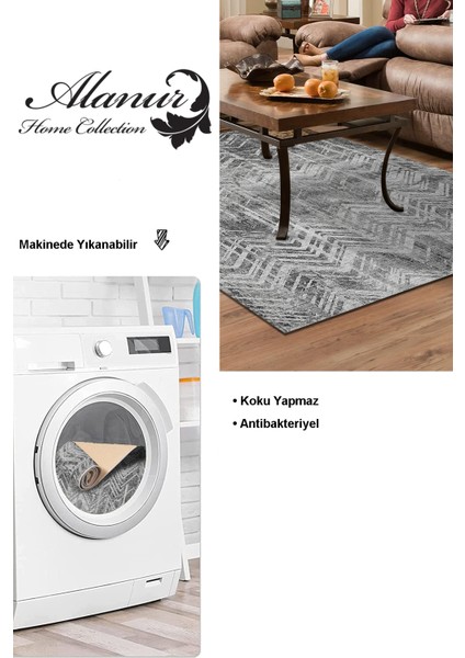 Dijital Salon Halısı Yıldız Deri Kaymaz Taban Iskandinav Mel Antrasit