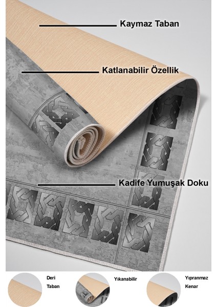Dijital Salon Halısı Yıldız Deri Kaymaz Taban Modern Twyla Gri