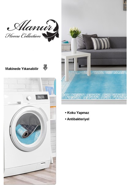 Dijital Salon Halısı Star Pamuk Kaymaz Taban Modern Sequoia Mavi modelleri