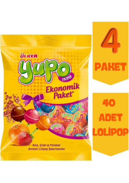 Yupo Lolipop Ekonomik Paket Kola Çilek Portakal Aromalı 11GR x 40 Adet Lolipop