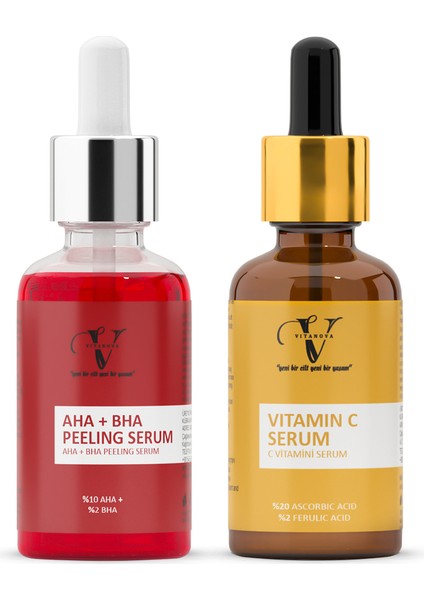 2 li Cilt Bakım Seti Aha Bha Peeling Serum Kırmızı Serum Vitamin C Serum 30 ml fiyatları