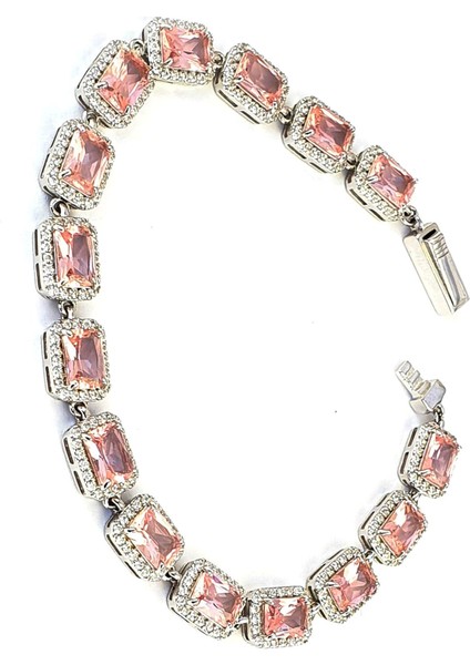 Sky Diamond Pink Morganit Taşlı 925ayar Gümüş Lüks Su Yolu Bileklik