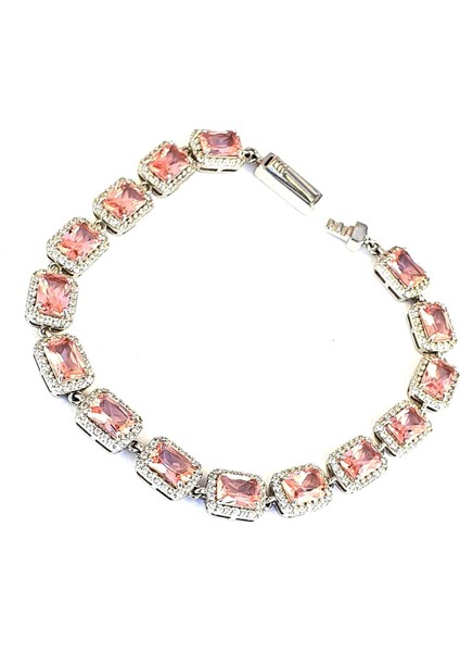 Sky Diamond Pink Morganit Taşlı 925ayar Gümüş Lüks Su Yolu Bileklik fiyatları