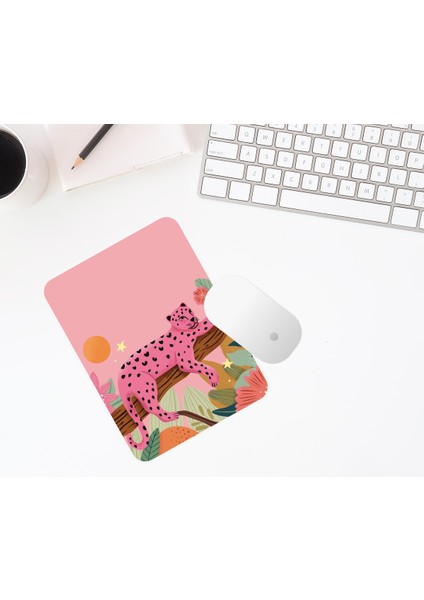 Pembe Leopar Desenli Baskılı Mouse Pad