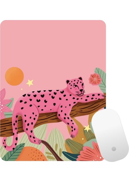 Pembe Leopar Desenli Baskılı Mouse Pad