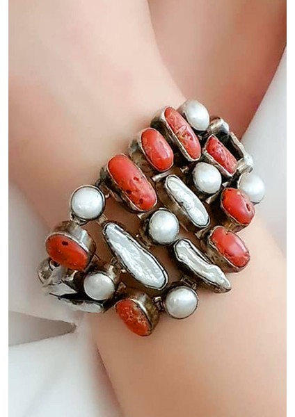 Mercan taşlı barok incili tasarım el isi lüks bileklik