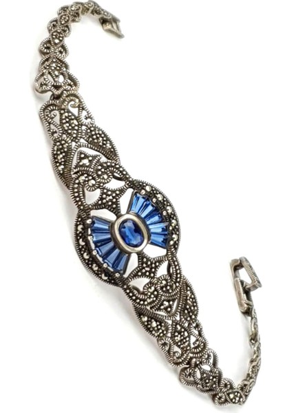 Mavi zirkon taş markazit taş detaylı gümüş tasarım bileklik