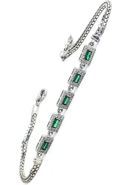 Yeşil Baget Zirkon Taşlı 925ayar Gümüş Bileklik