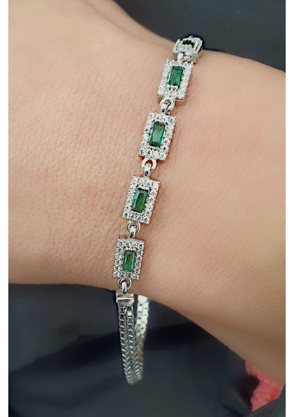 Yeşil Baget Zirkon Taşlı 925ayar Gümüş Bileklik fiyatları