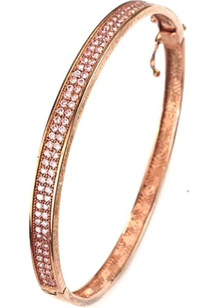 Pembe zirkon taşlı 925 ayar gümüş rose kelepçe bileklik fiyatları