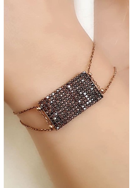 Kahverengi granat taşlı 925 ayar gümüş rose plaka bileklik fiyatları