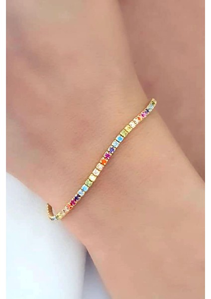 Renkli swarovski taşlı 925 ayar gümüş üzerine altın kaplama bileklik