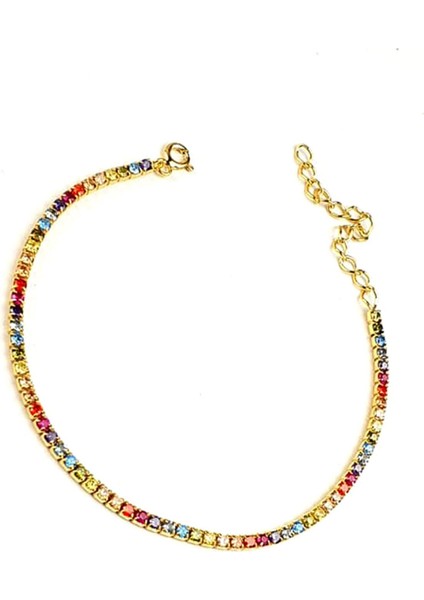 Renkli swarovski taşlı 925 ayar gümüş üzerine altın kaplama bileklik fiyatları