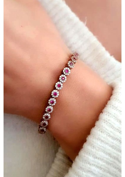 Kök yakut taşlı gümüş rose suyolu bileklik