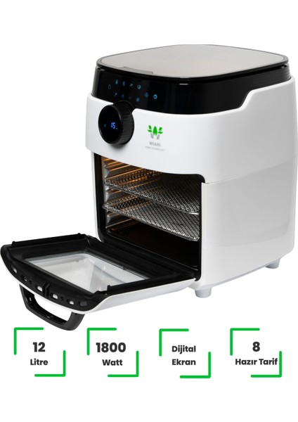 Akıllı Airfryer 12 L Yağsız Hava Fritözü Tek Hazneli Çıkarılabilir Kapak Enerji Tasarrufu