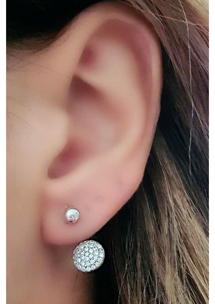 Zirkon taşlı gümüş earcuff cift küpe