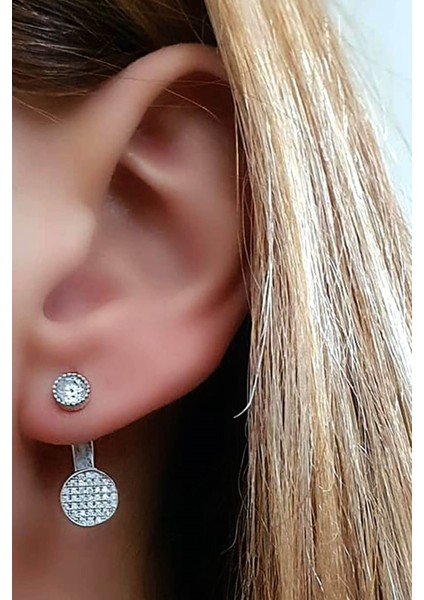Pırlanta ışıltısında zirkon taşlı gümüş earcuff cift küpe