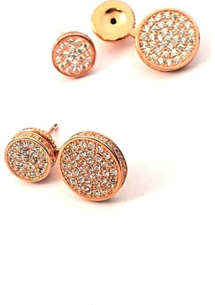 Pırlanta ışıltısında zirkon taşlı gümüş rose earcuff cift küpe fiyatları