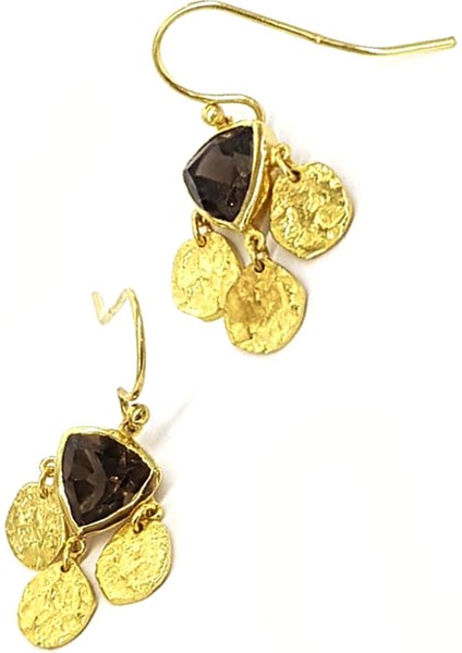 Dumanlı Kuvars taşlı el işi gümüş üzerine altın kaplama küpe fiyatları