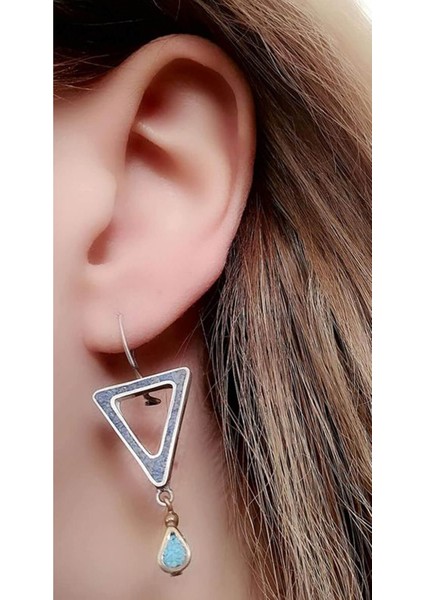 Lapis ve turkuaz taşlı gümüş el işi tasarım küpe