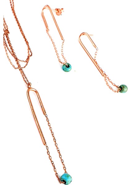 Turkuaz Taşlı Tasarım 925ayar Gümüş Rose Trend Set Takım