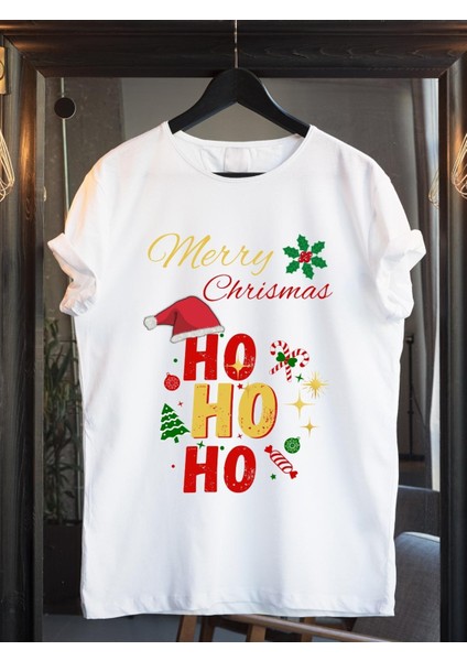 Yılbaşı T-Shirtü Hohoho Merry Christmas Yılbaşı T-Shirt Unisex Pamuklu Noel T-Shirtü Yılbaşı Kostümü