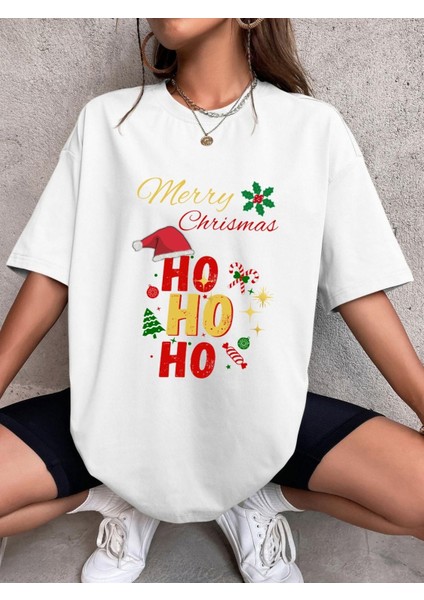 Yılbaşı T-Shirtü Hohoho Merry Christmas Yılbaşı T-Shirt Unisex Pamuklu Noel T-Shirtü Yılbaşı Kostümü