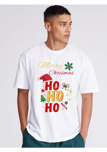 Yılbaşı T-Shirtü Hohoho Merry Christmas Yılbaşı T-Shirt Unisex Pamuklu Noel T-Shirtü Yılbaşı Kostümü