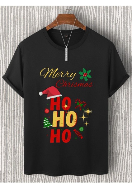 Yılbaşı T-Shirtü Hohoho Merry Christmas Yılbaşı T-Shirt Unisex Pamuklu Noel T-Shirtü Yılbaşı Kostümü