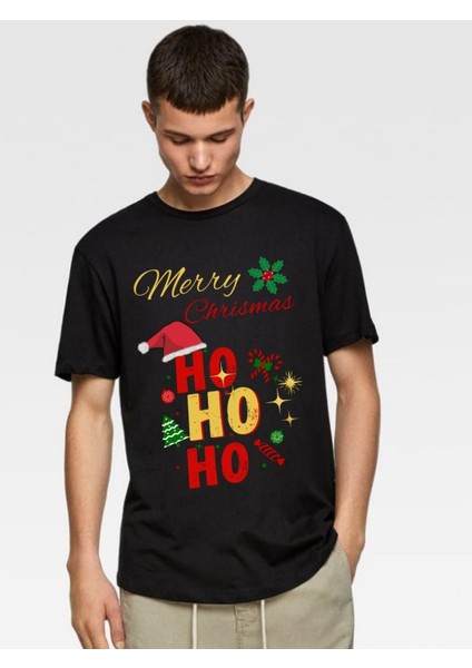 Yılbaşı T-Shirtü Hohoho Merry Christmas Yılbaşı T-Shirt Unisex Pamuklu Noel T-Shirtü Yılbaşı Kostümü