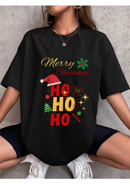 Yılbaşı T-Shirtü Hohoho Merry Christmas Yılbaşı T-Shirt Unisex Pamuklu Noel T-Shirtü Yılbaşı Kostümü