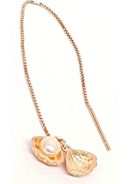 Rose Deniz Kabuğu Gümüş Zincir tek Küpe